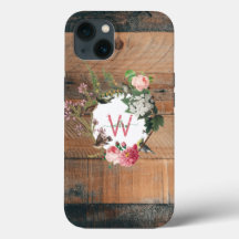 Mit Monogramm Rustikales Holz Vintage Blume