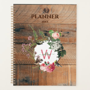 Mit Monogramm Rustikales Holz Vintage Blume Planer