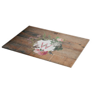 Mit Monogramm Rustikales Holz Vintage Blume Schneidebrett