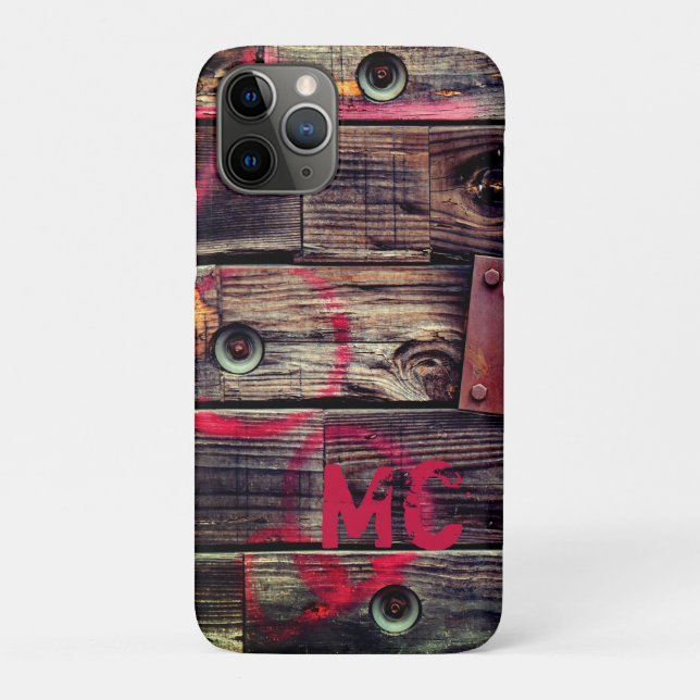 Mit Monogramm rustikales Holzmuster Case-Mate iPhone Hülle (Rückseite)