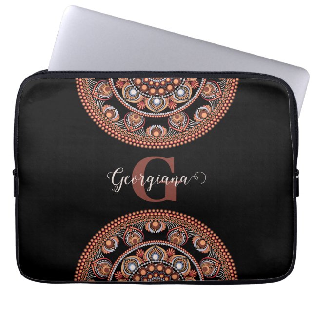 Mit Monogramm Safari Sunset Bohemisch Dot Mandala Laptopschutzhülle (Vorderseite)