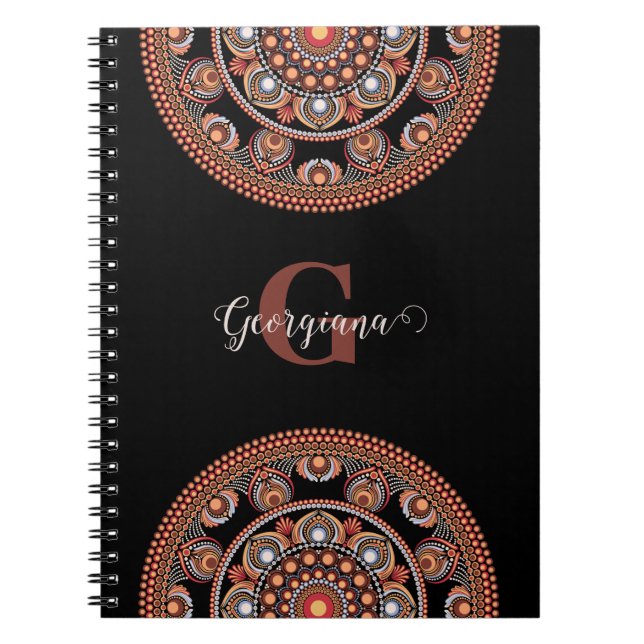 Mit Monogramm Safari Sunset Bohemisch Dot Mandala Notizblock (Vorderseite)