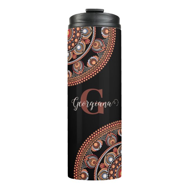 Mit Monogramm Safari Sunset Bohemisch Dot Mandala Thermosbecher (Vorderseite)