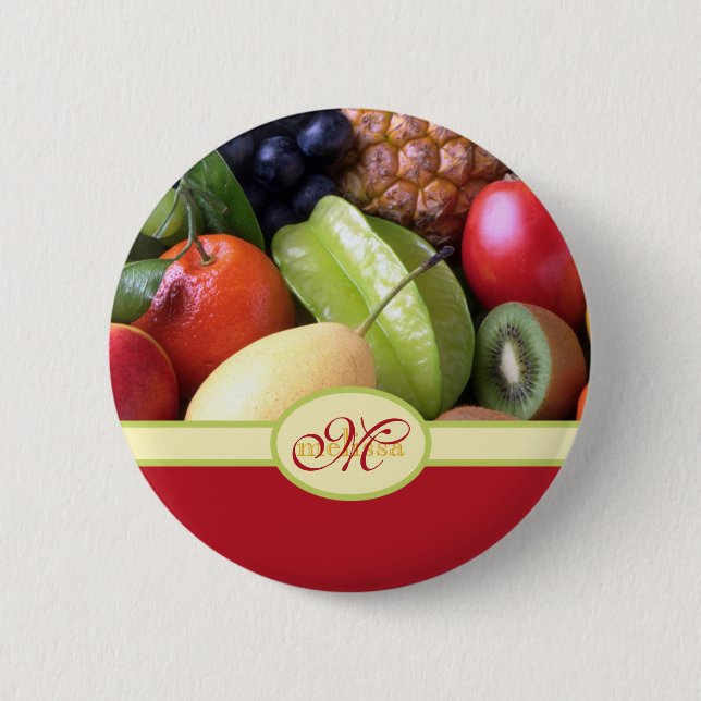Mit Monogramm saftige natürliche köstliche frische Button (Vorderseite)