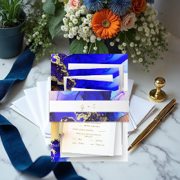 Mit Monogramm Sapphire Blue Orange Wedding Einladungsbanderole