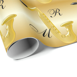 Mit Monogramm Saxophone-Gold gefärbt Geschenkpapier
