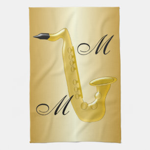 Mit Monogramm Saxophone-Gold gefärbt Geschirrtuch