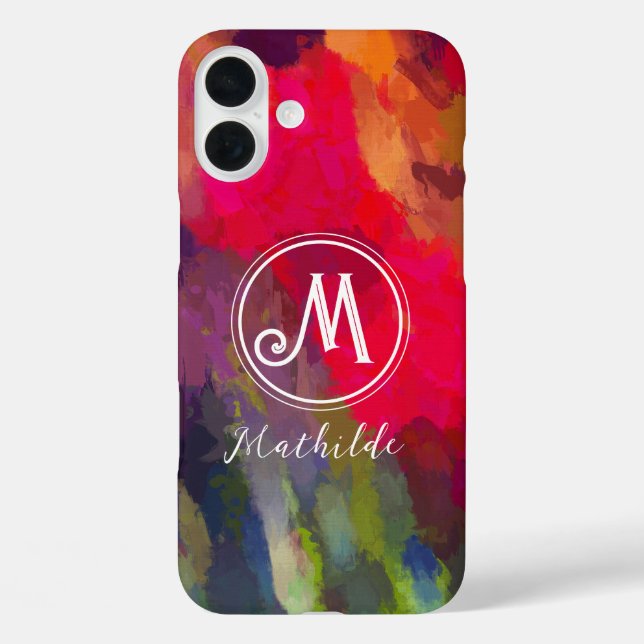 Mit Monogramm Scarlet Abstrakt Art Muster Case-Mate iPhone Hülle (Rückseite)