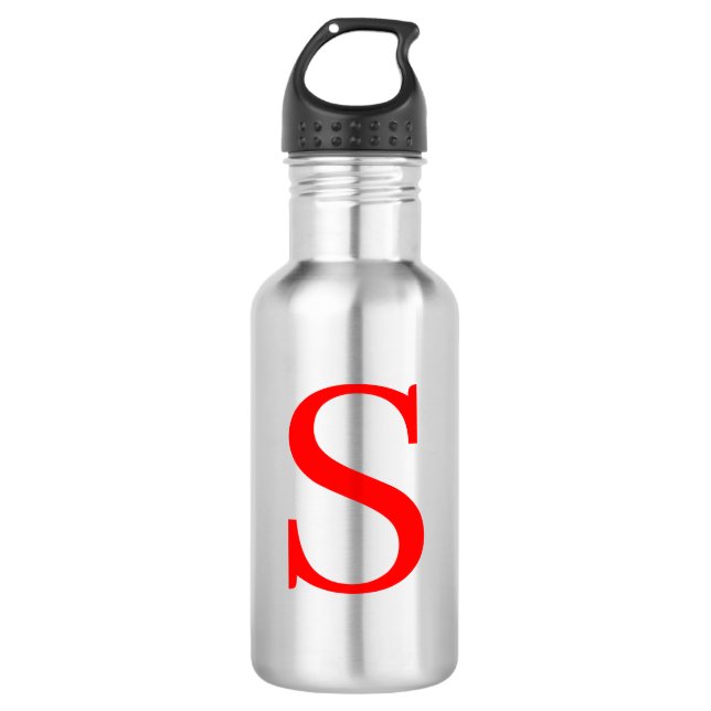 Mit Monogramm Schlichtes  Rotes und Weißes Anfangs Edelstahlflasche (Vorderseite)