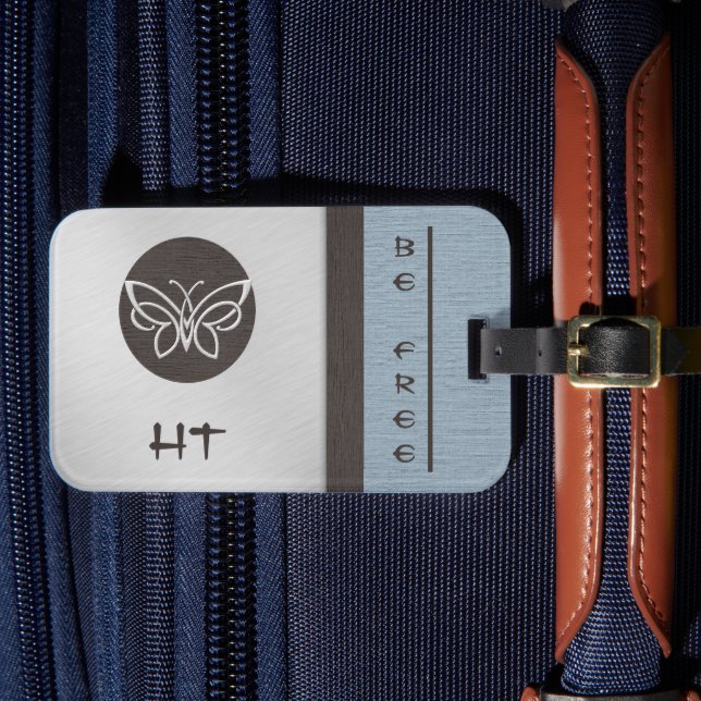 Mit Monogramm Schmetterlingseide Aussehen Gepäckma Gepäckanhänger (Vorderseite Insitu 4)