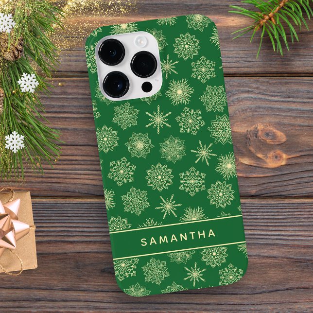 Mit Monogramm Schneeflocken Weihnachten Grün Case-Mate iPhone Hülle (Von Creator hochgeladen)