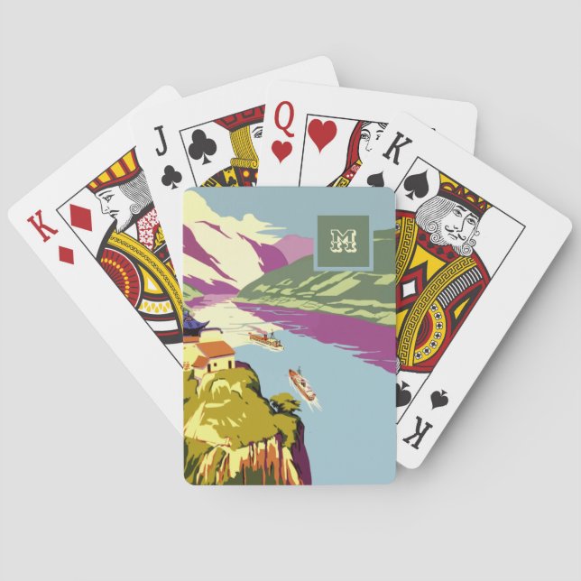 Mit Monogramm schöne blaue Seeblick Illustration Spielkarten (Rückseite)