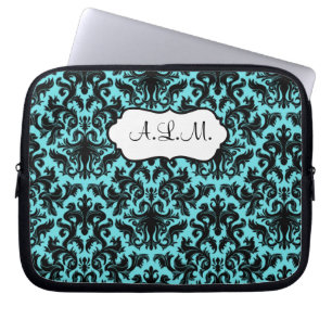 Mit Monogramm Schwarz, Aqua Damask Laptop-Sieb Laptopschutzhülle