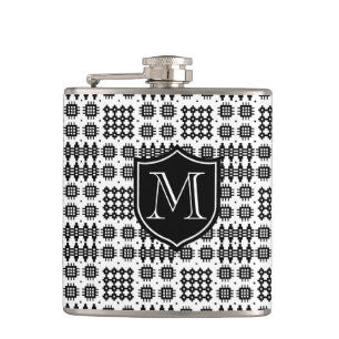 Mit Monogramm Schwarz auf weißen Imitaten Walisisc Flachmann