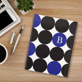 Mit Monogramm, schwarz-blaues Punktmuster Planer