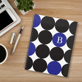 Mit Monogramm, schwarz-blaues Punktmuster Planer
