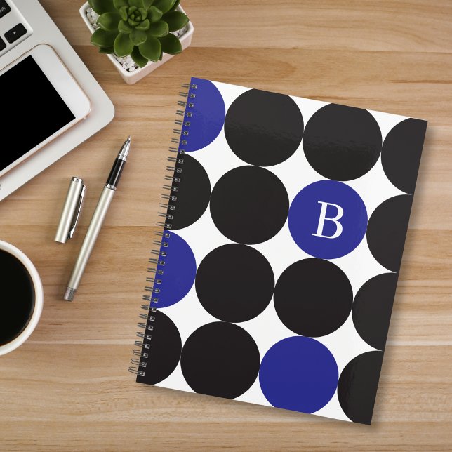Mit Monogramm, schwarz-blaues Punktmuster Planer (Von Creator hochgeladen)