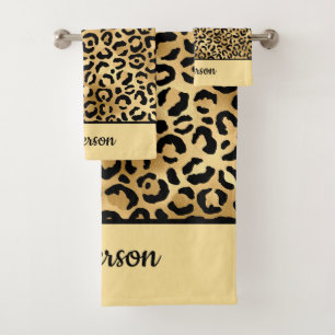 Mit Monogramm Schwarz-Gold-Leopard-PrintCheetah Badhandtuch Set