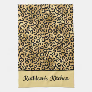 Mit Monogramm Schwarz-Gold-Leopard-PrintCheetah Geschirrtuch