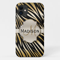 Mit Monogramm Schwarz-Gold-Zebra-Druckmuster