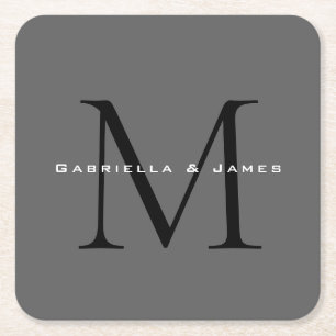 Mit Monogramm Schwarz-Grau-Kalligrafie-Hochzeit Rechteckiger Pappuntersetzer