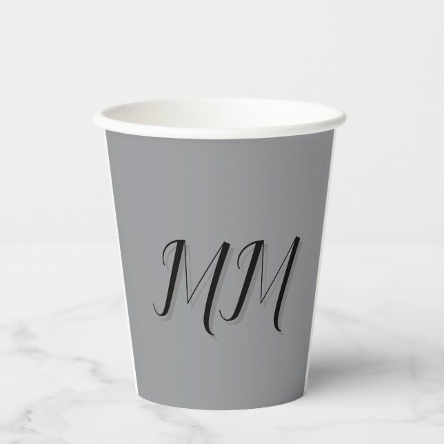 Mit Monogramm-Schwarz-Grau-Kalligraphie Pappbecher (Vorderseite)