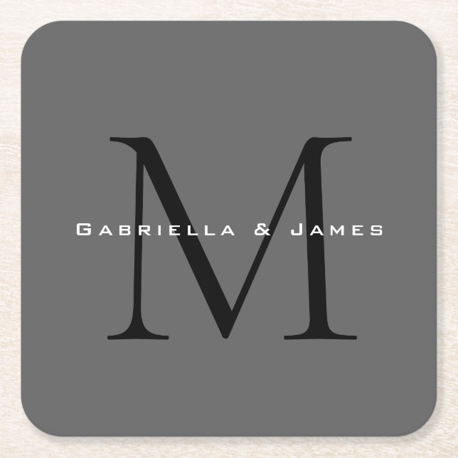 Mit Monogramm-Schwarz-Grau-Kalligraphie Rechteckiger Pappuntersetzer (Vorderseite)