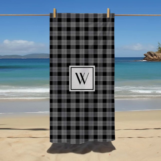 Mit Monogramm Schwarz/Grau-Schachbrettmuster Karie Strandtuch (Monogrammed Black Checked Beach Towel)