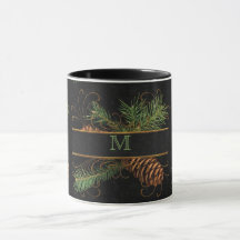 Mit Monogramm Schwarz-Pine-Cone-Holz Thema