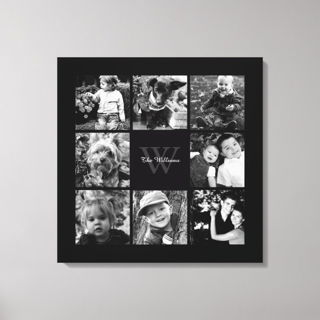 Mit Monogramm Schwarz-Rahmen-FotoCollage Leinwanddruck (Vorderseite)
