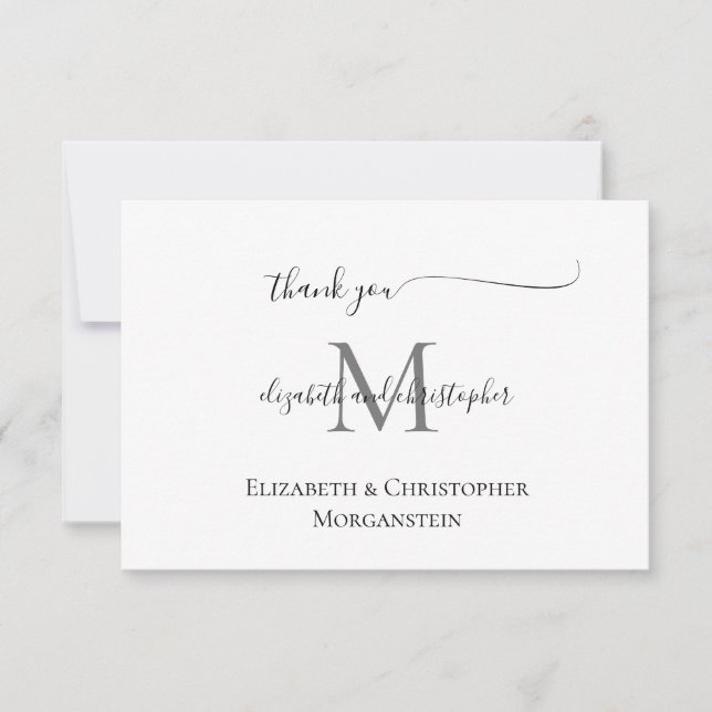 Mit Monogramm Schwarz-Script-Hochzeit Dankeskarte (Vorderseite)