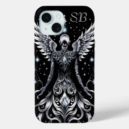 Mit Monogramm Schwarz-Silber-Tattoo-Engel Case-Mate iPhone Hülle