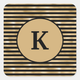 Mit Monogramm Schwarz und Gold gestreift Chic Mode Quadratischer Aufkleber