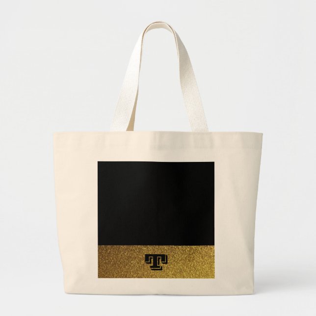 Mit Monogramm Schwarz und Gold Jumbo Stoffbeutel (Vorne)