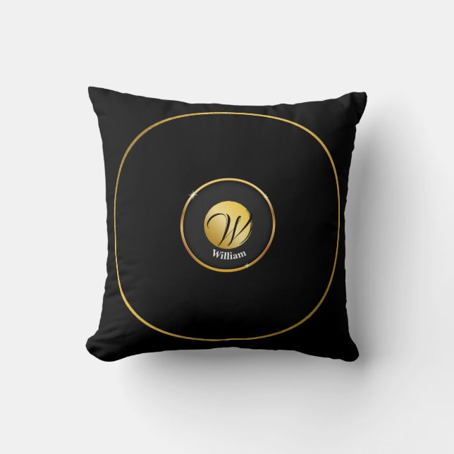 Mit Monogramm Schwarz und Gold Kissen (Vorderseite)