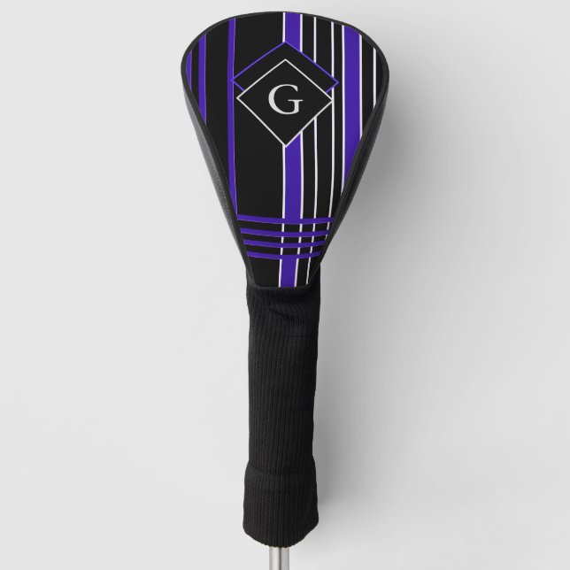 Mit Monogramm Schwarz und Lila gestrichen Golf Headcover (Vorderseite)