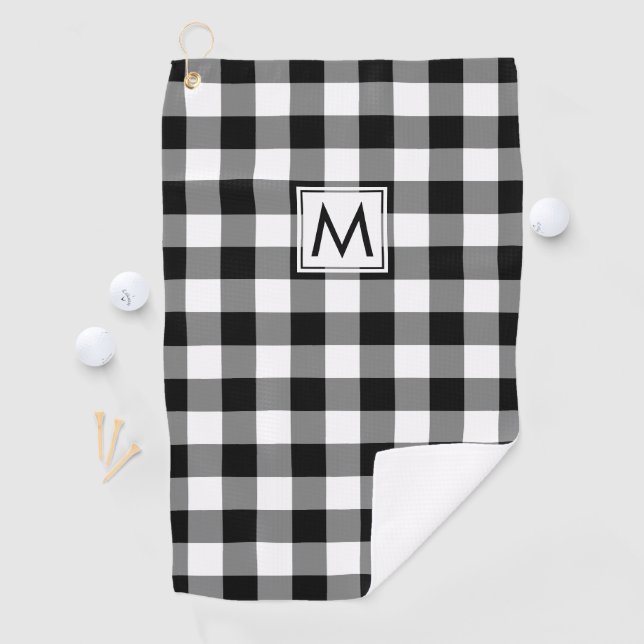 Mit Monogramm Schwarz-Weiß-Buffalo-Kariertes Muste Golfhandtuch (Insitu)