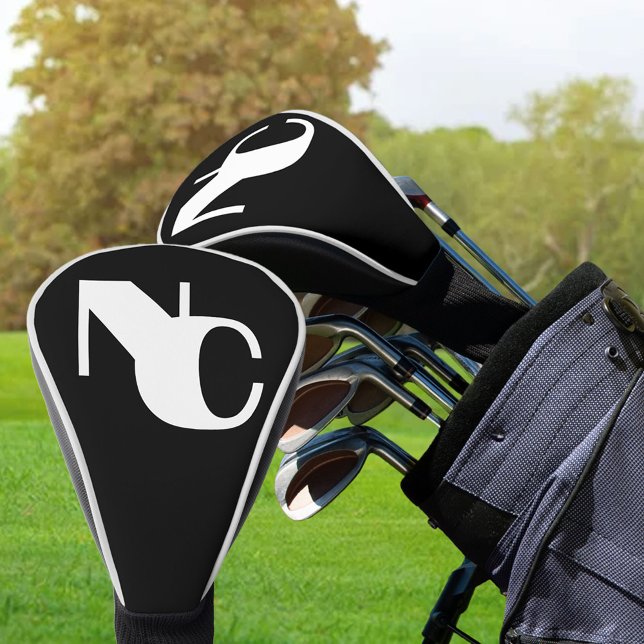 Mit Monogramm Schwarz-Weiß-Fett-Linked-Initialen Golf Headcover (Golf driver cover with modern monogram double initials)