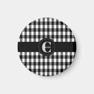 Mit Monogramm Schwarz/Weiß Gingham Magnet