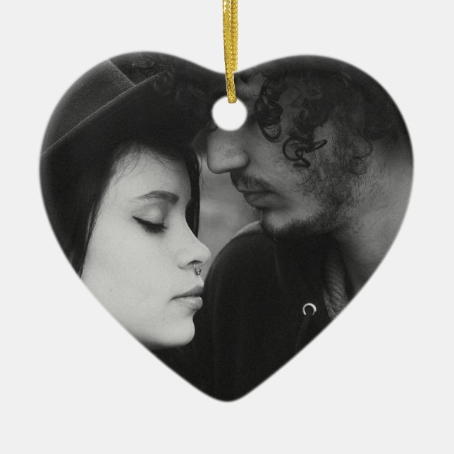 Mit Monogramm Schwarz-Weiß-Herz Keramik Ornament (Vorne)