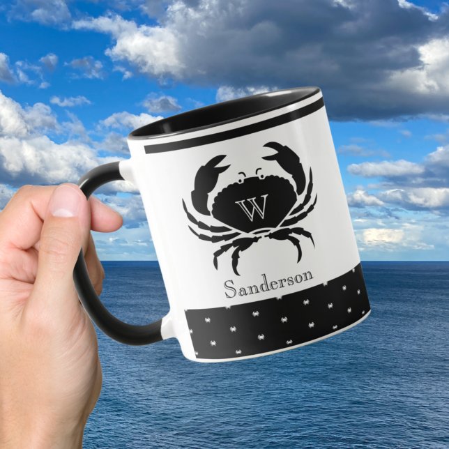 Mit Monogramm Schwarz-Weiß-Krabbe Tasse (Von Creator hochgeladen)