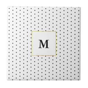 Mit Monogramm Schwarz-Weiß-Polka-Dot-Muster Fliese