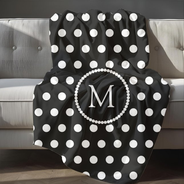 Mit Monogramm Schwarz-Weiß-Polka-Punktmuster Fleecedecke (Monogrammed Black And White Polka Dots Pattern Fleece Blanket)