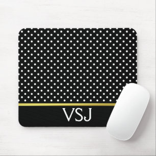 Mit Monogramm Schwarz-Weiß-Polka-Punktmuster Mousepad