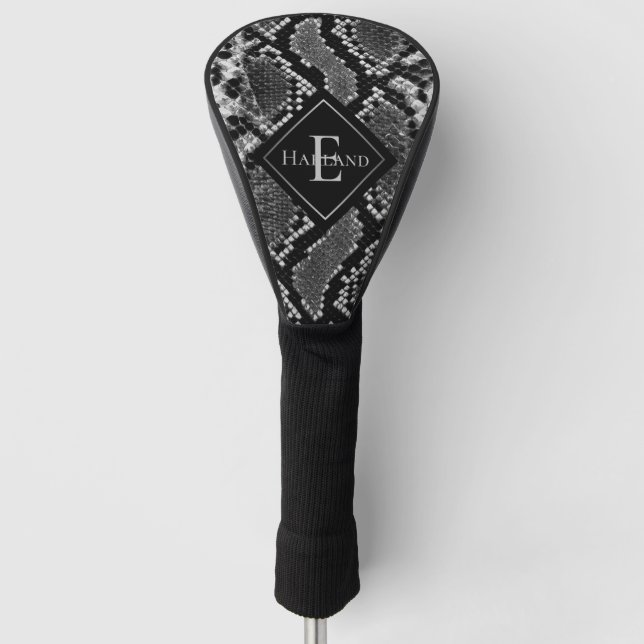 Mit Monogramm Schwarz-Weiß-Schlange Golf Headcover (Vorderseite)