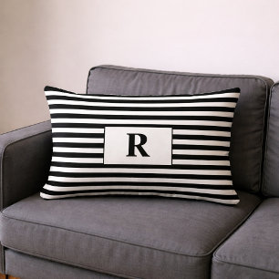 Mit Monogramm Schwarz/Weiß Streifen Lendenkissen