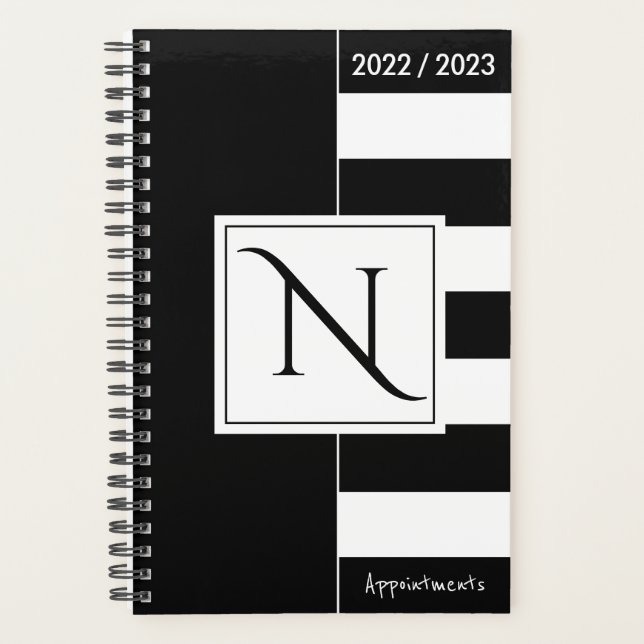 Mit Monogramm Schwarz-Weiß-Streifen Planer (Vorderseite)
