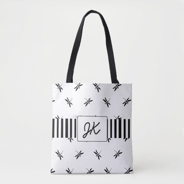 Mit Monogramm Schwarz-Weiß-Tasche (Vorderseite)