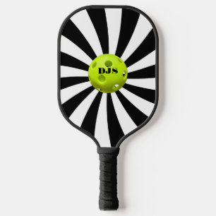 Mit Monogramm Schwarz, weiße Sternexplosion Streif Pickleball Schläger