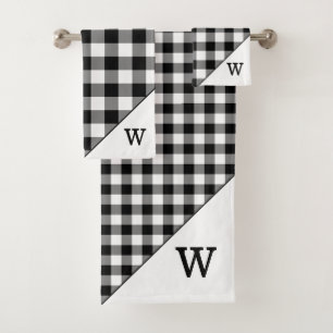 Mit Monogramm Schwarz-weißer Büffel-kariertes Badhandtuch Set